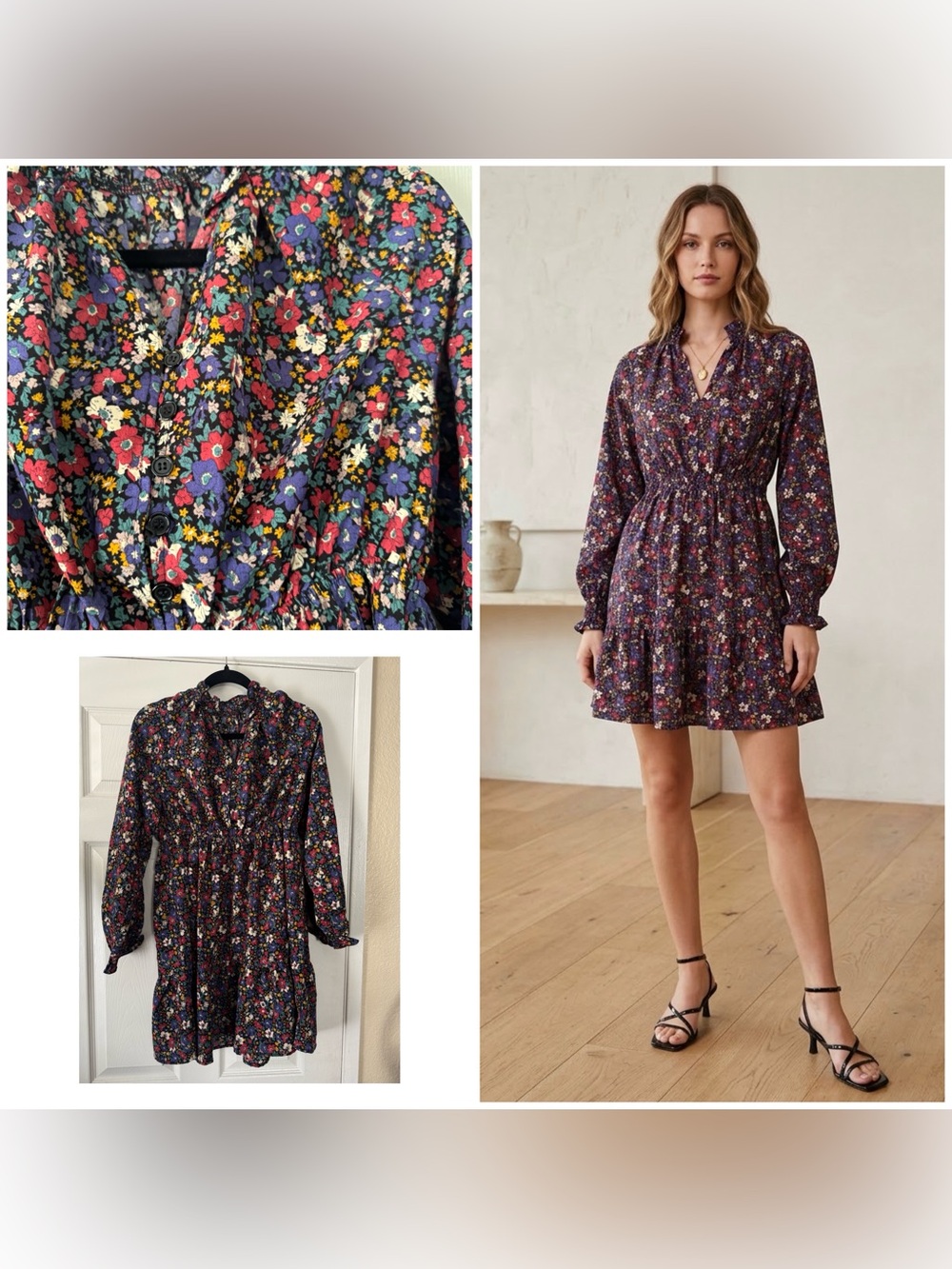 Cupshe long sleeve floral print for and flare mini dress, medium